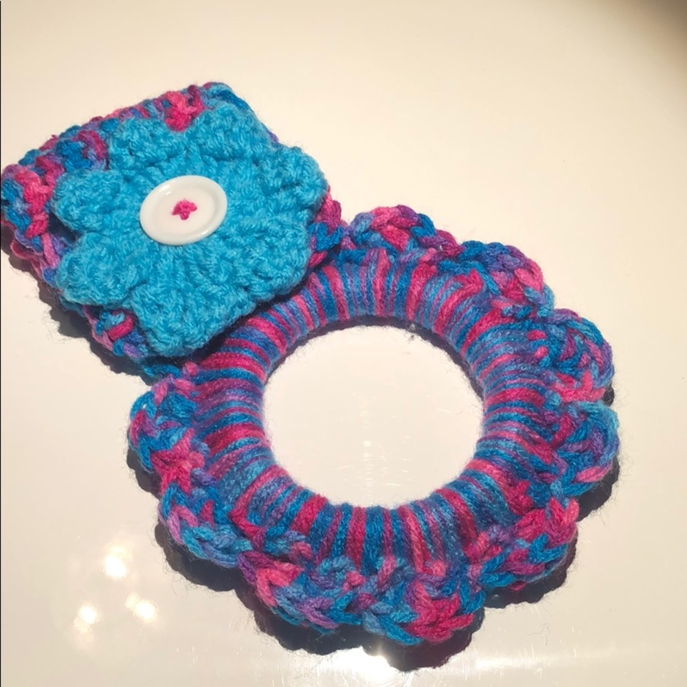 Kitchen towel hanger daisy pink & turquoise